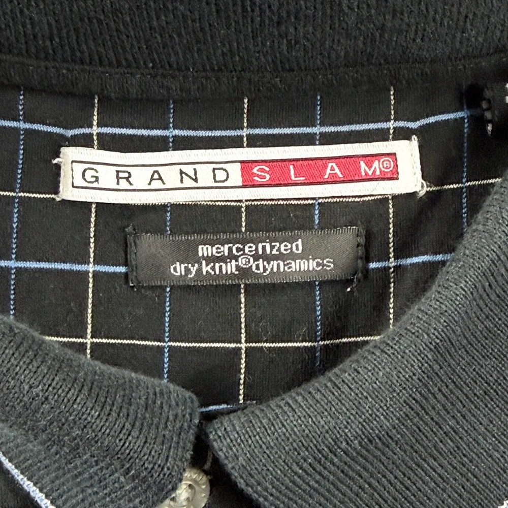 Grand Slam Polo Shirt Men XXL Performance Black Windowpane Check Golf Preppy VTG